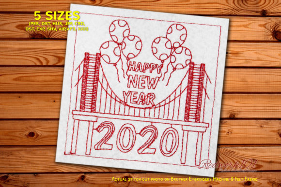 2020 New Year on Bridge Redwork Design