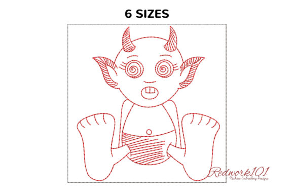 Review: Surprised Little Cartoon Devil Redwork for Halloween